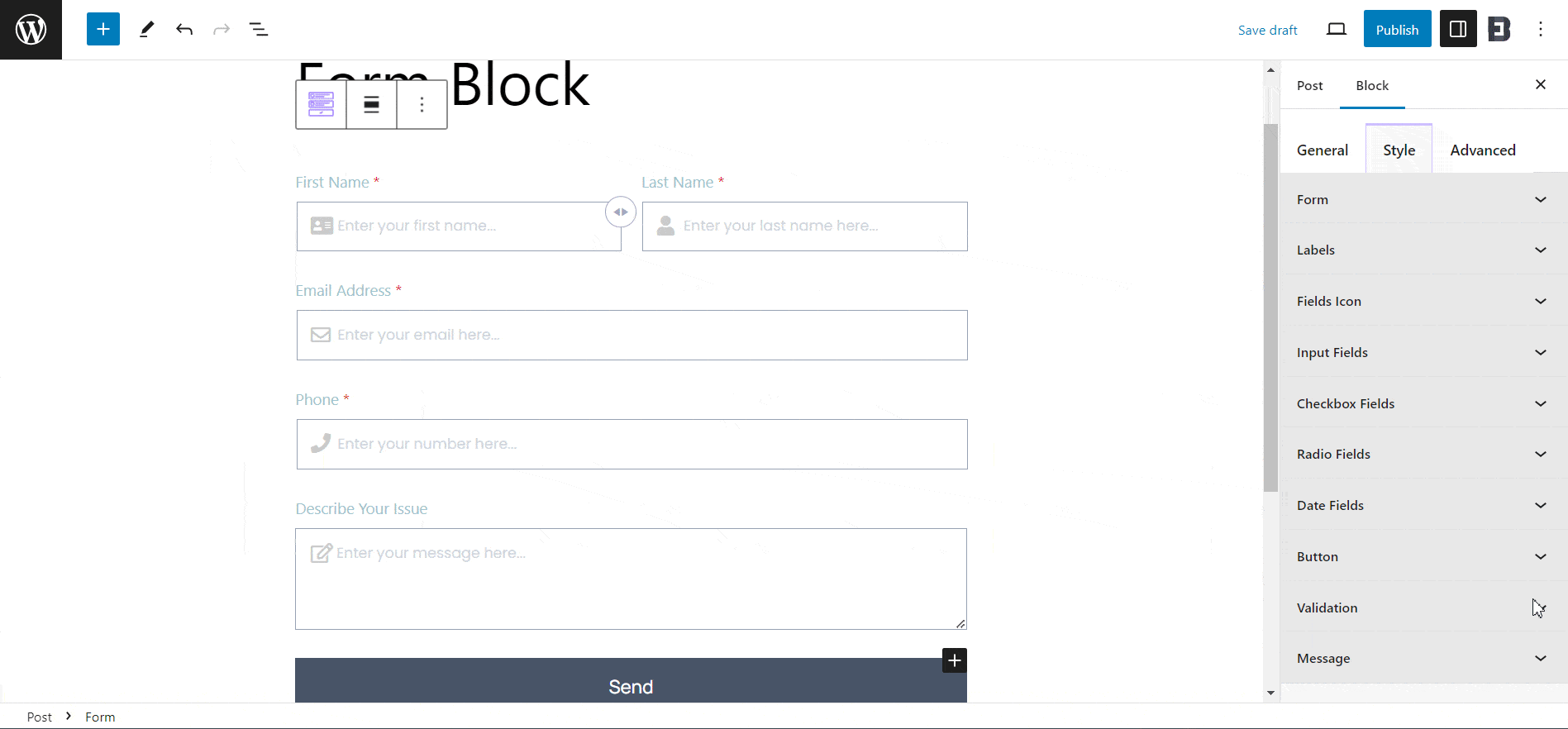 Customize a Form in WordPress Block Editor