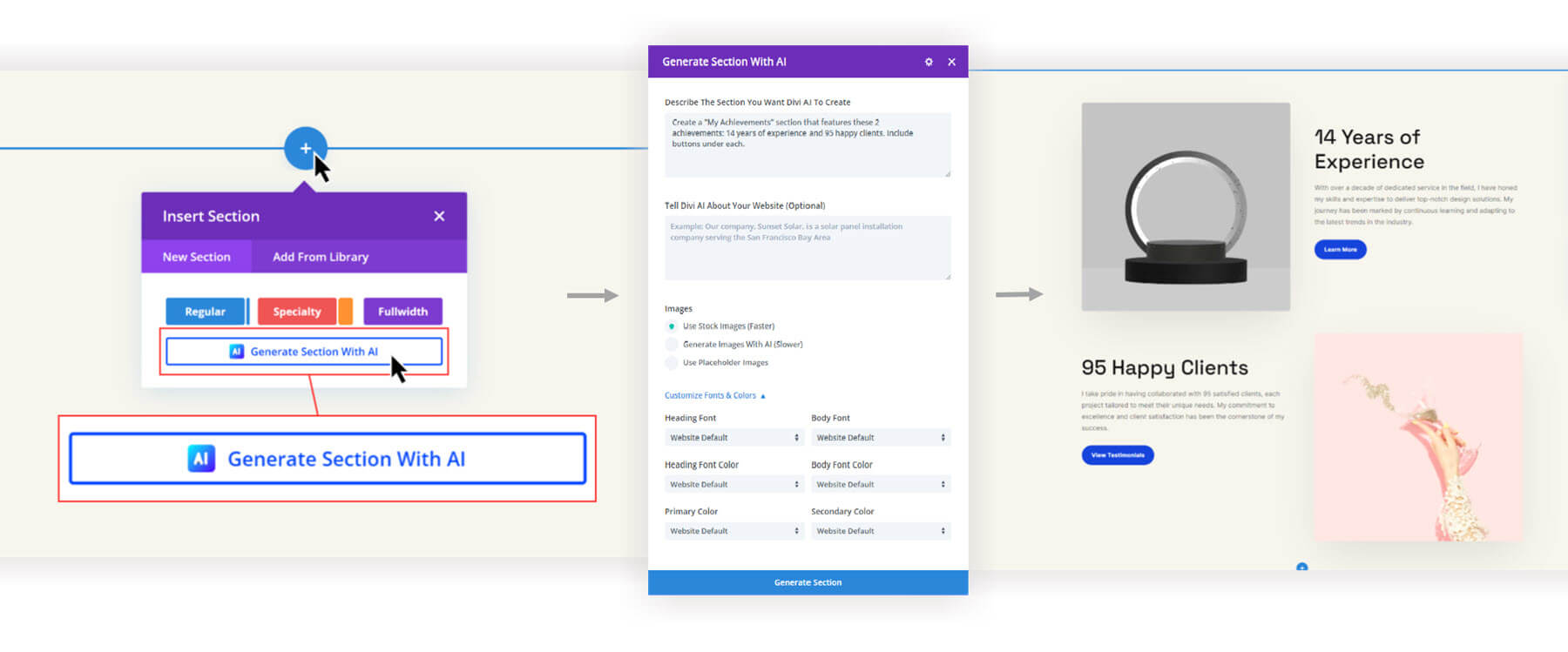 divi aiセクションジェネレーターの手順