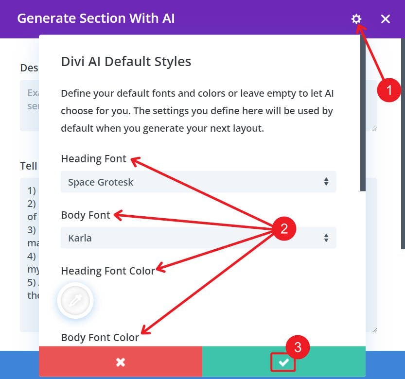 Definir configurações padrão do Divi AI