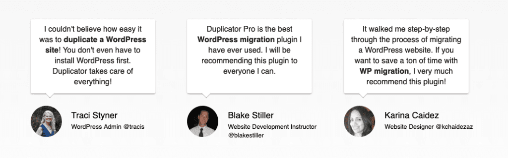 Testimonianze di Duplicator Pro