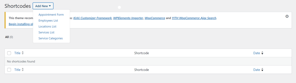 Menghasilkan kode pendek untuk menampilkan formulir pemesanan janji temu di situs WordPress.