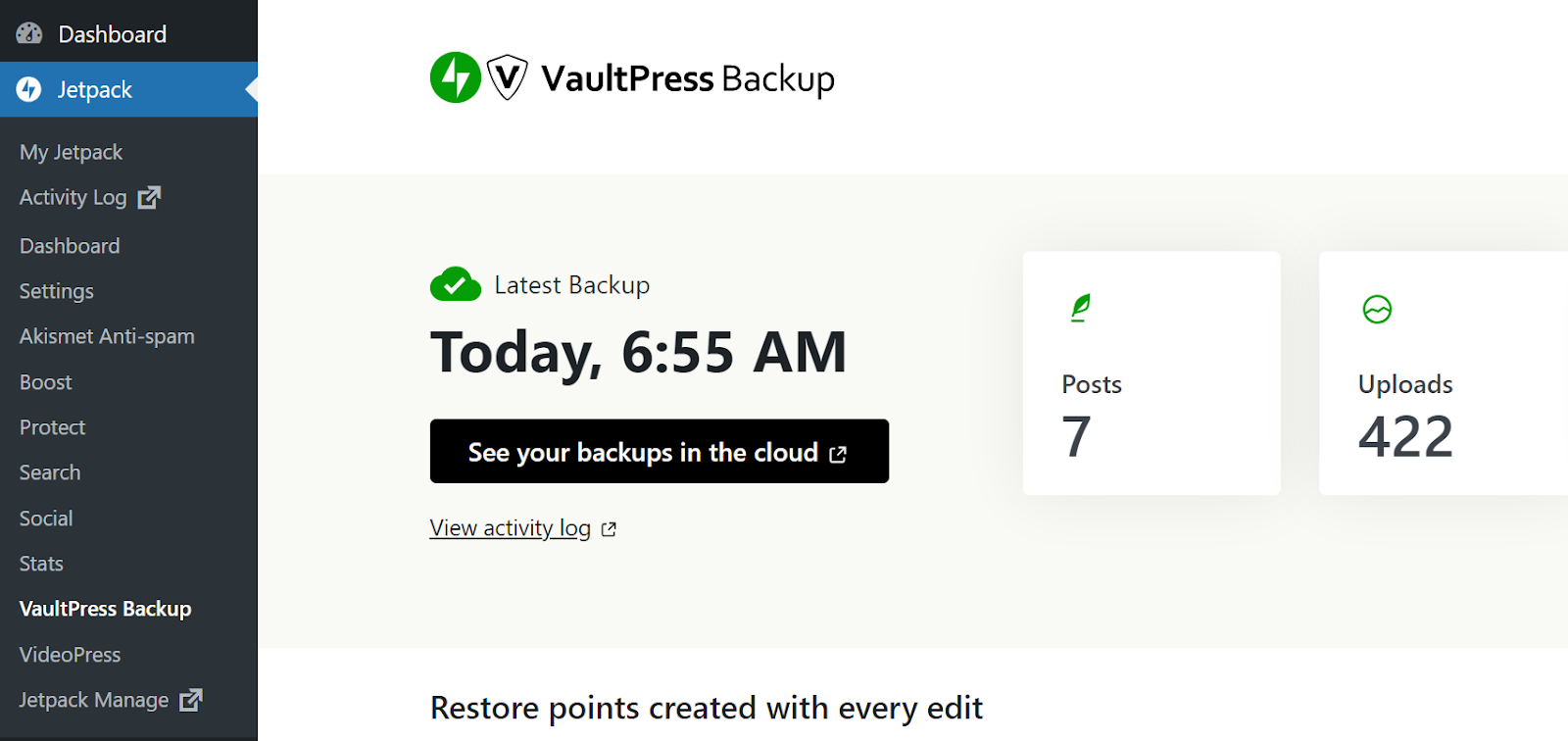 Если вы используете VaultPress Backup, вам не нужно беспокоиться о создании резервных копий вручную.