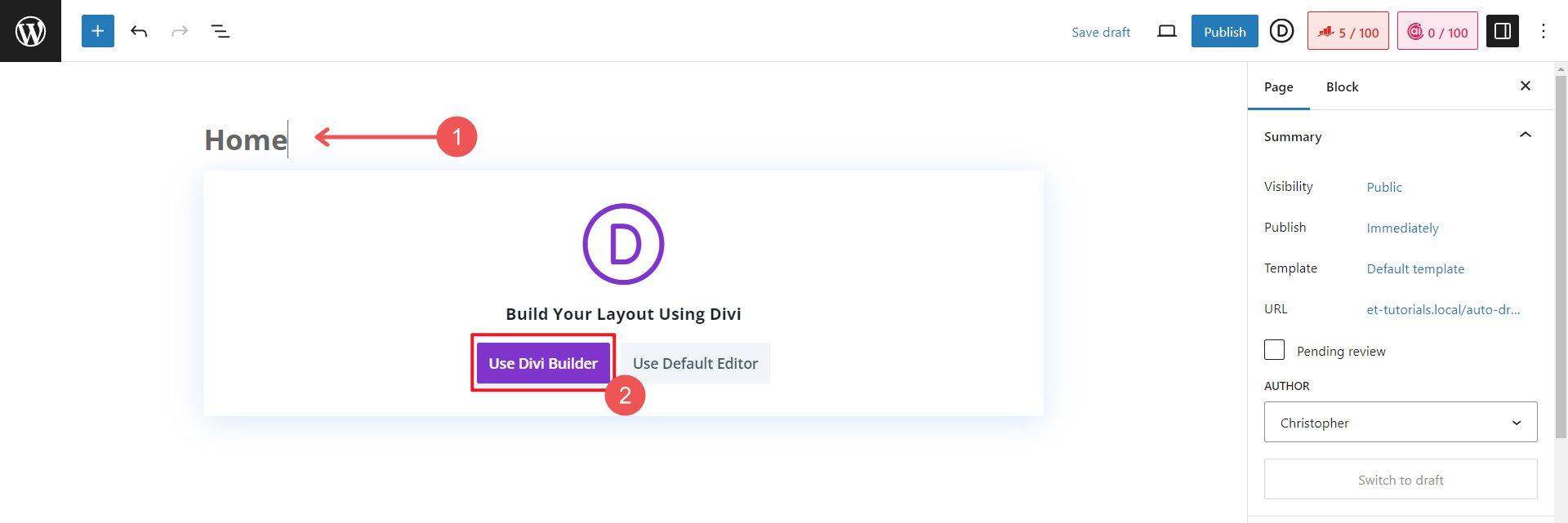 使用範本 Divi 建立新頁面 - 步驟 3-4