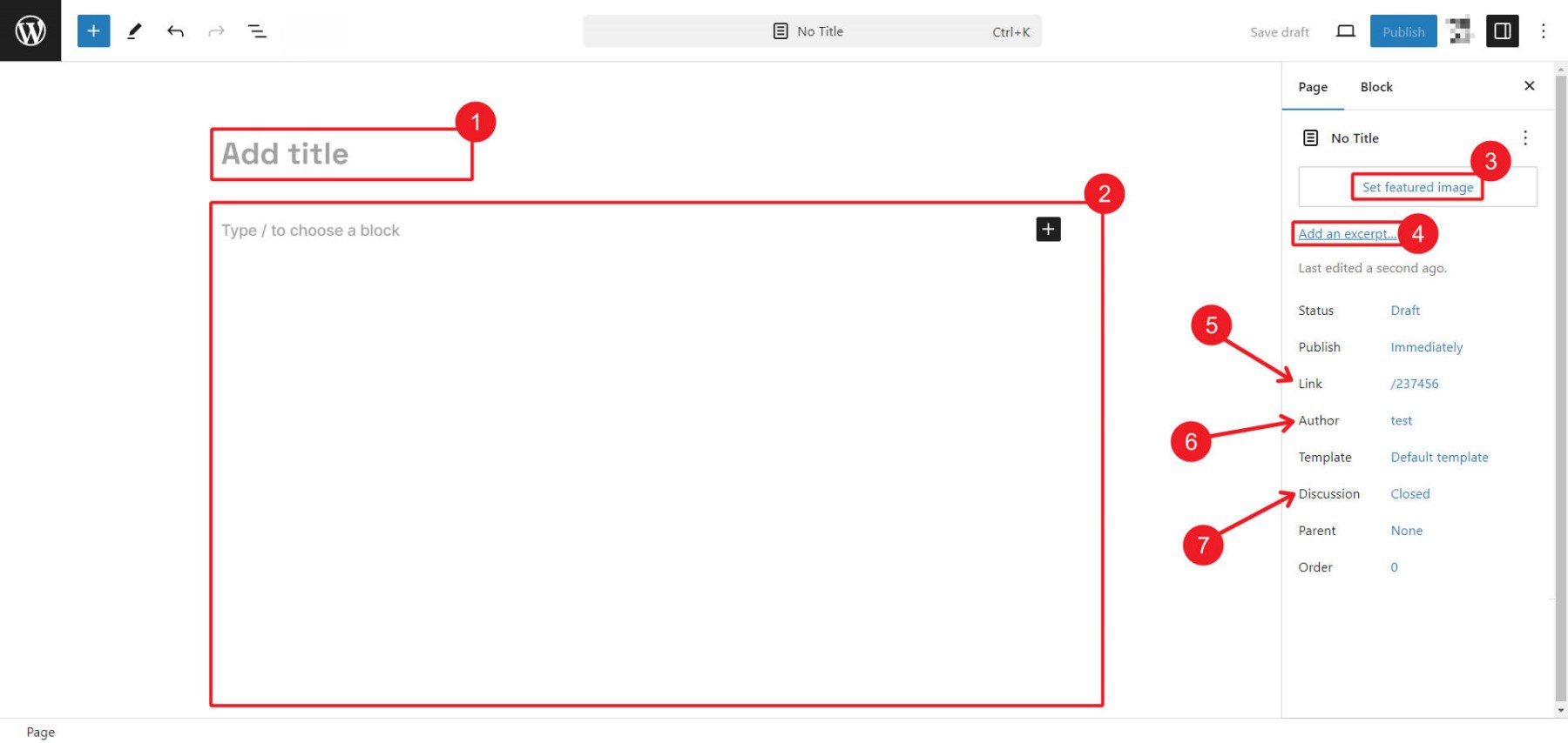 WP Block Editor ページの UI 要素と機能の概要