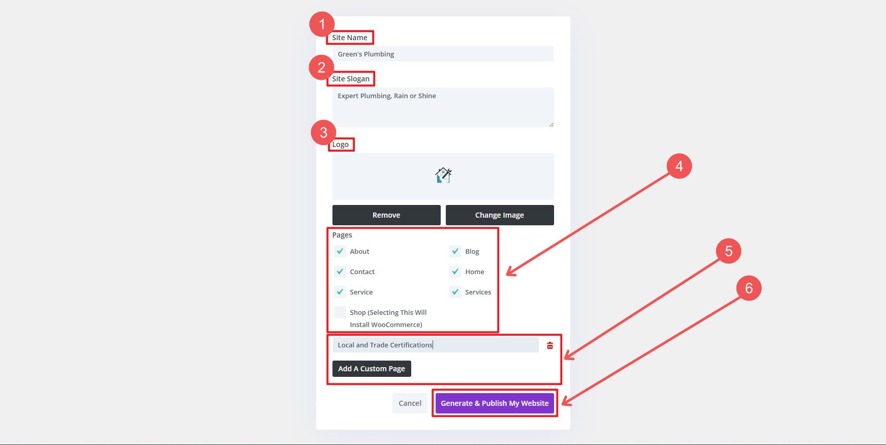 Hızlı Siteler ile Tüm Sayfa Sitelerini Anında Oluşturun - Adım 6-11