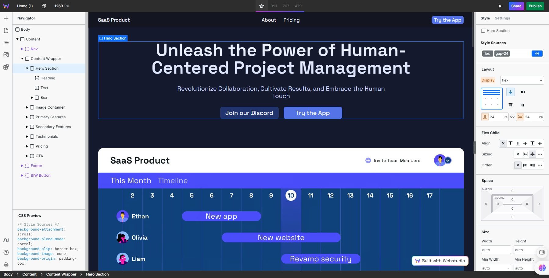 edição em tempo real do webstudio