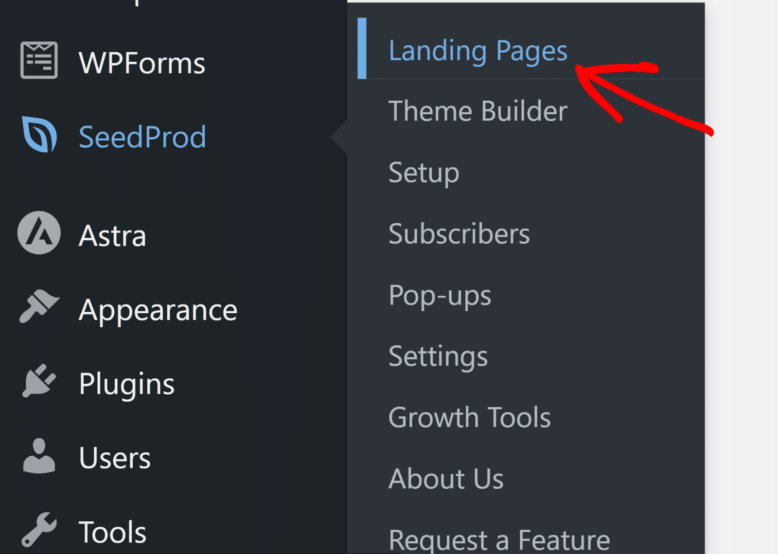 Landing Pages Menu