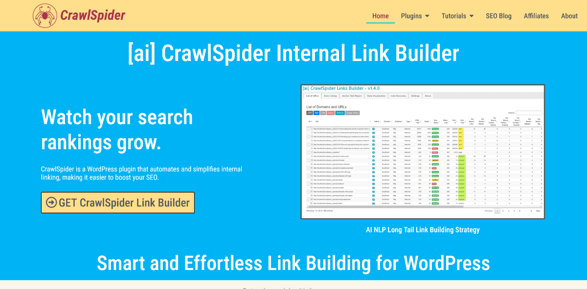 Home page del generatore di collegamenti interni CrawlSpider AI