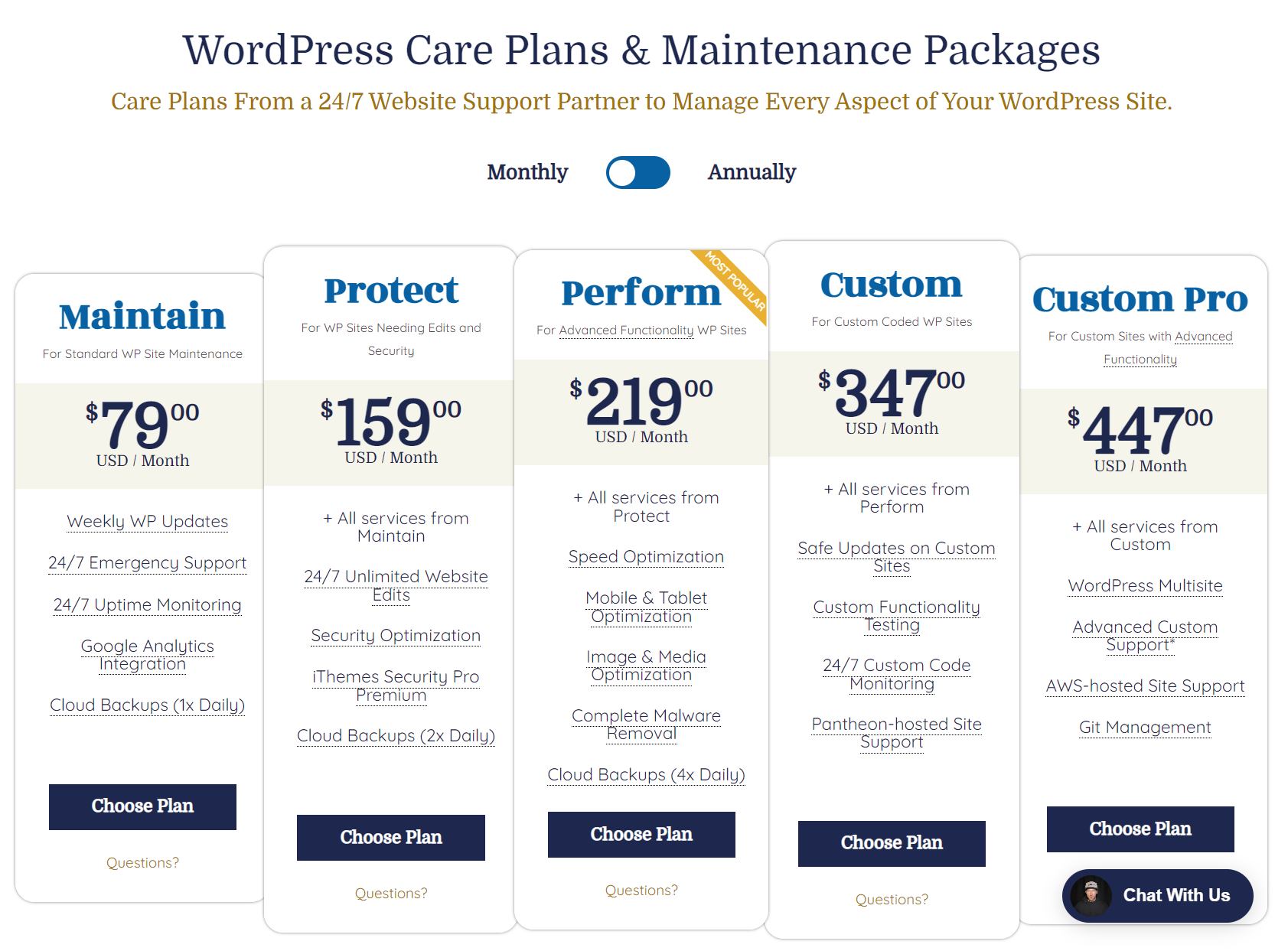 WP Buffs Planes de cuidado de WordPress