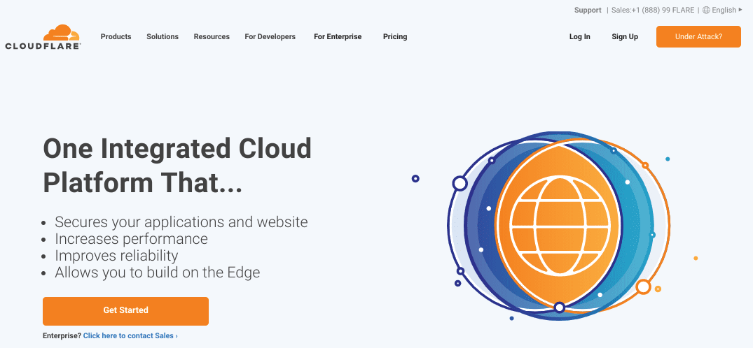 La home page del sito Web di Cloudfare.