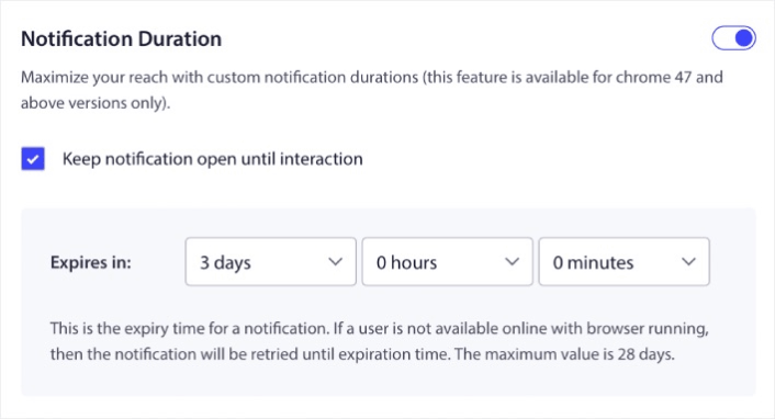 Définir la durée des notifications push