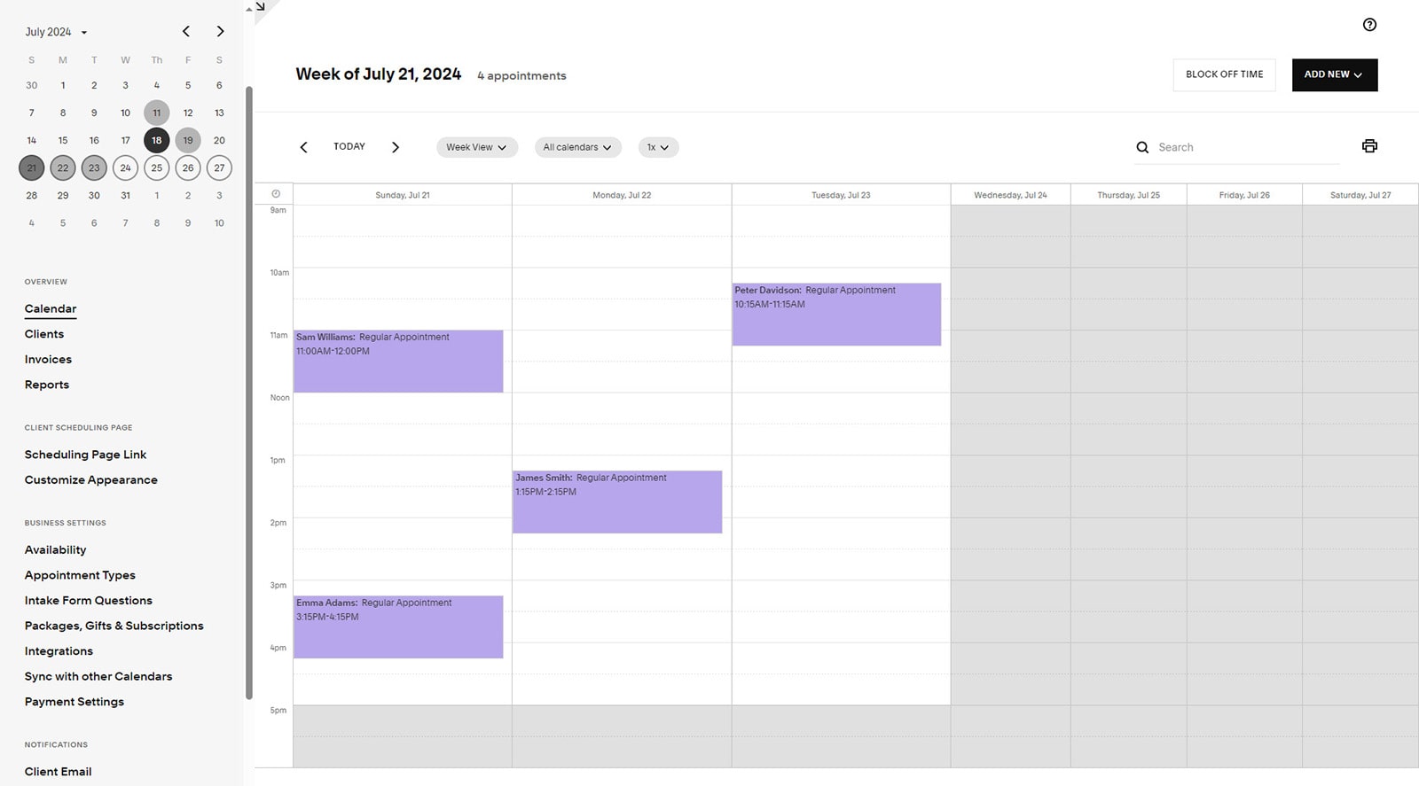 Acuity Scheduling의 온라인 약속 예약 기능과 Acuity Scheduling이 최적화된 비즈니스 영역을 보여주는 그래픽입니다.