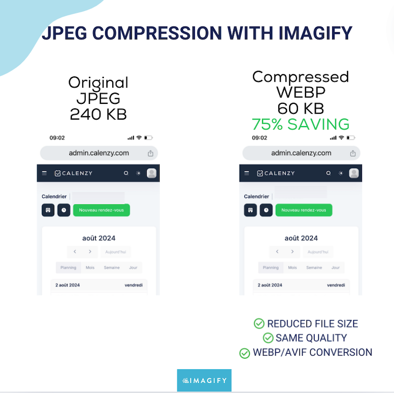 Calitate neschimbată după compresie cu Imagify - Sursa: Imagify  