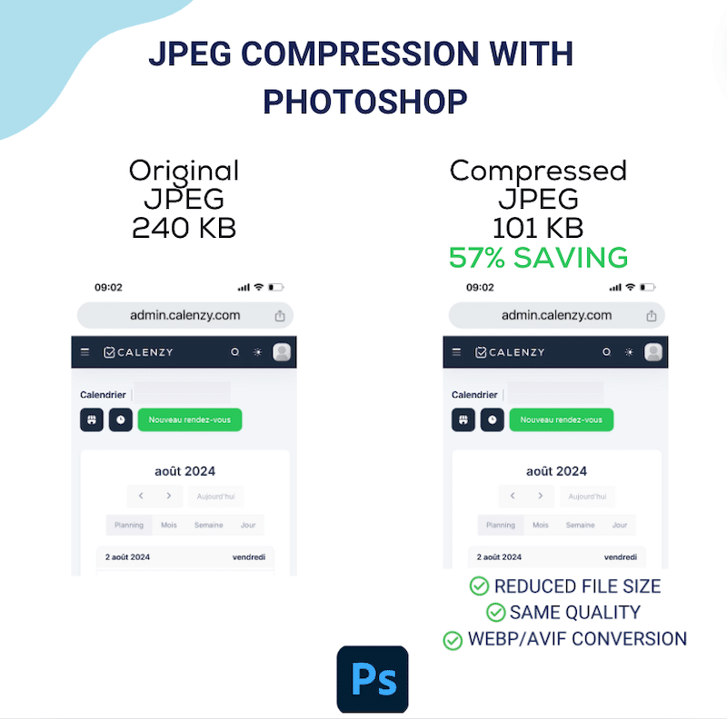 Resultados de la compresión JPEG con Photoshop - Fuente: Photoshop