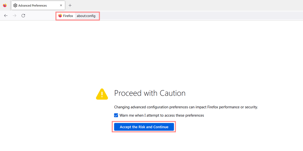 “Proceed with Caution” warning message on Firefox