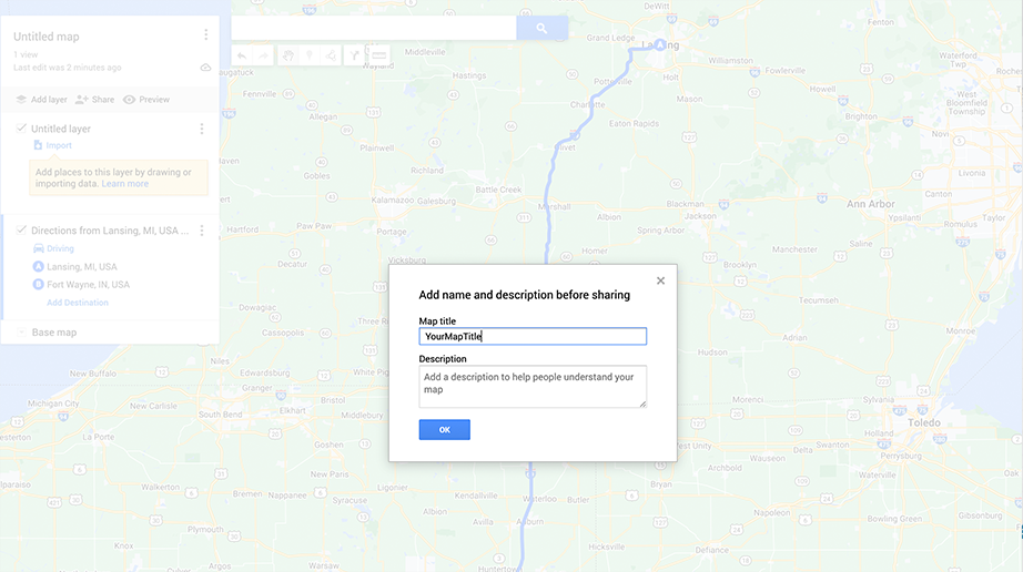 Naming the  custom Map that you have created on Google My Maps