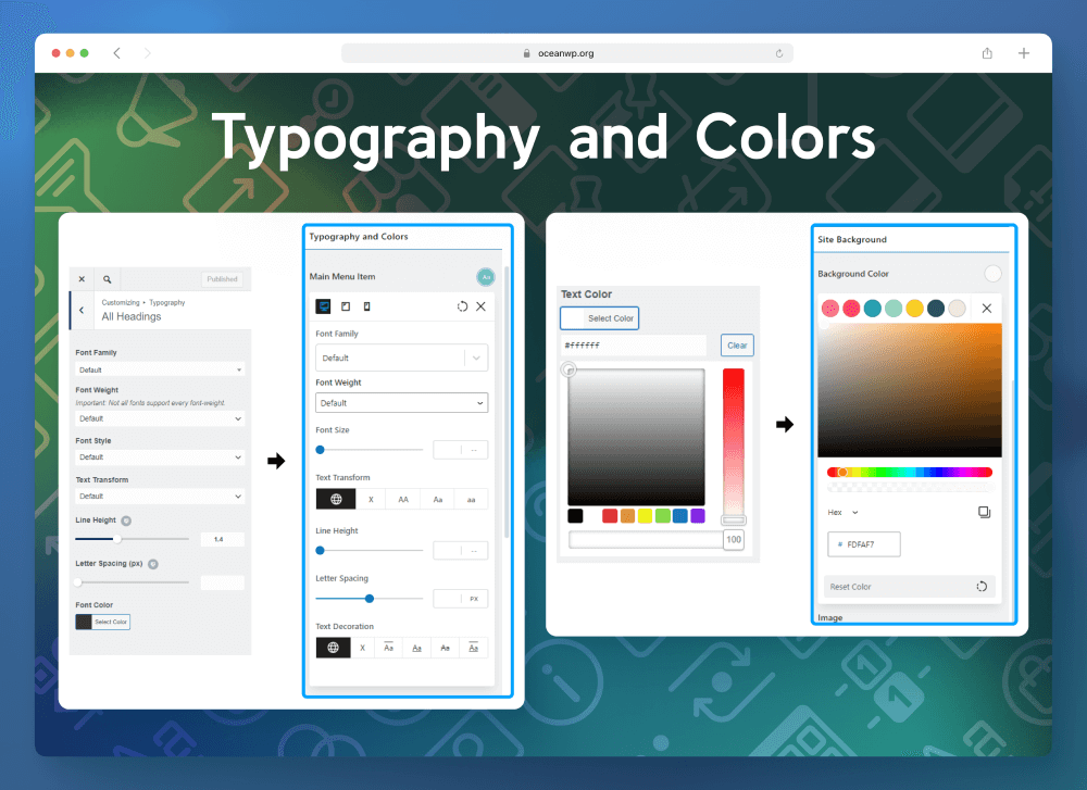 Personalizador de OceanWP nuevos controles de tipografía y color