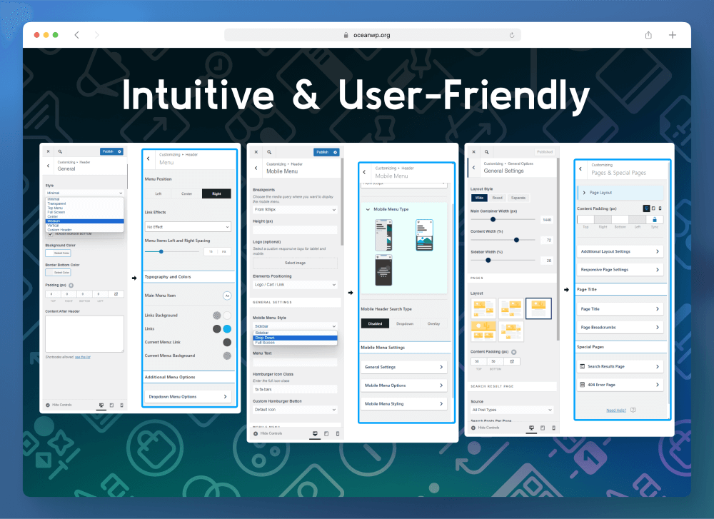 أداة تخصيص OceanWP WordPress الجديدة بديهية وسهلة الاستخدام
