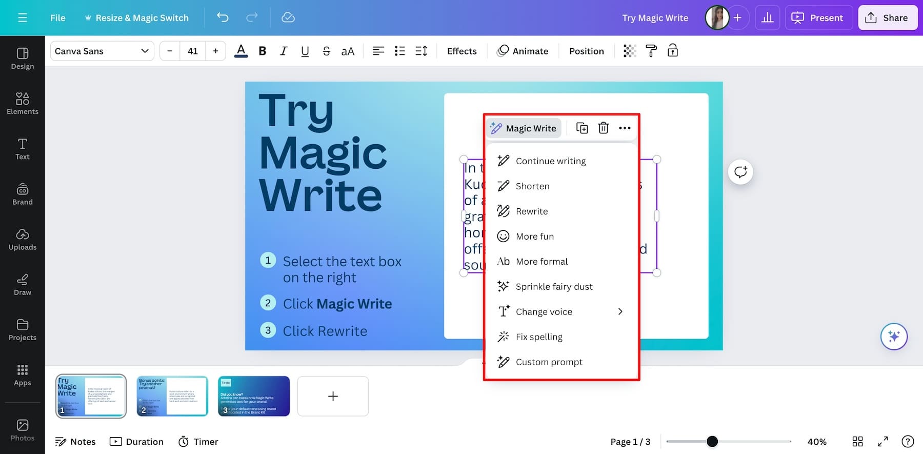 Canva Magic Write