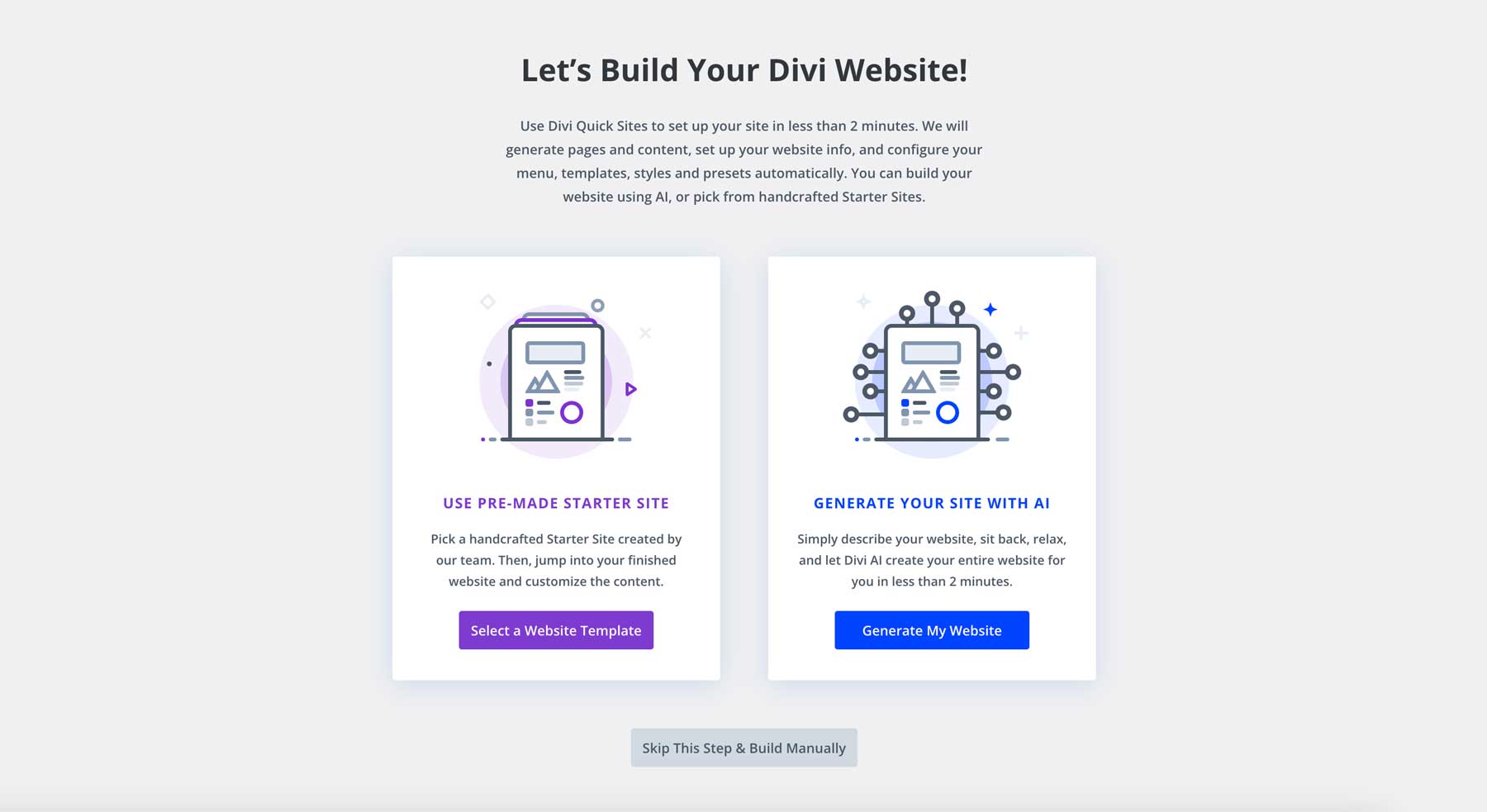 Divi Quick Site-Optionen