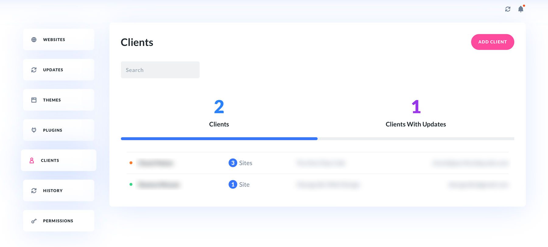 Tampilan klien Divi Dash