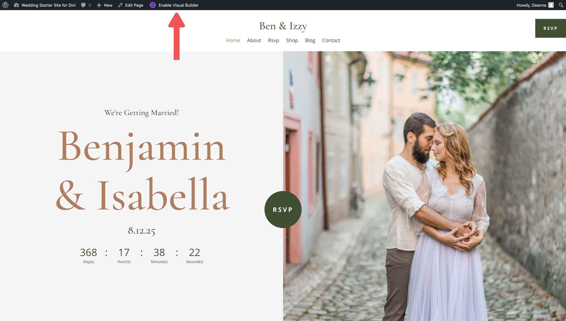 site de démarrage de mariage pour Divi