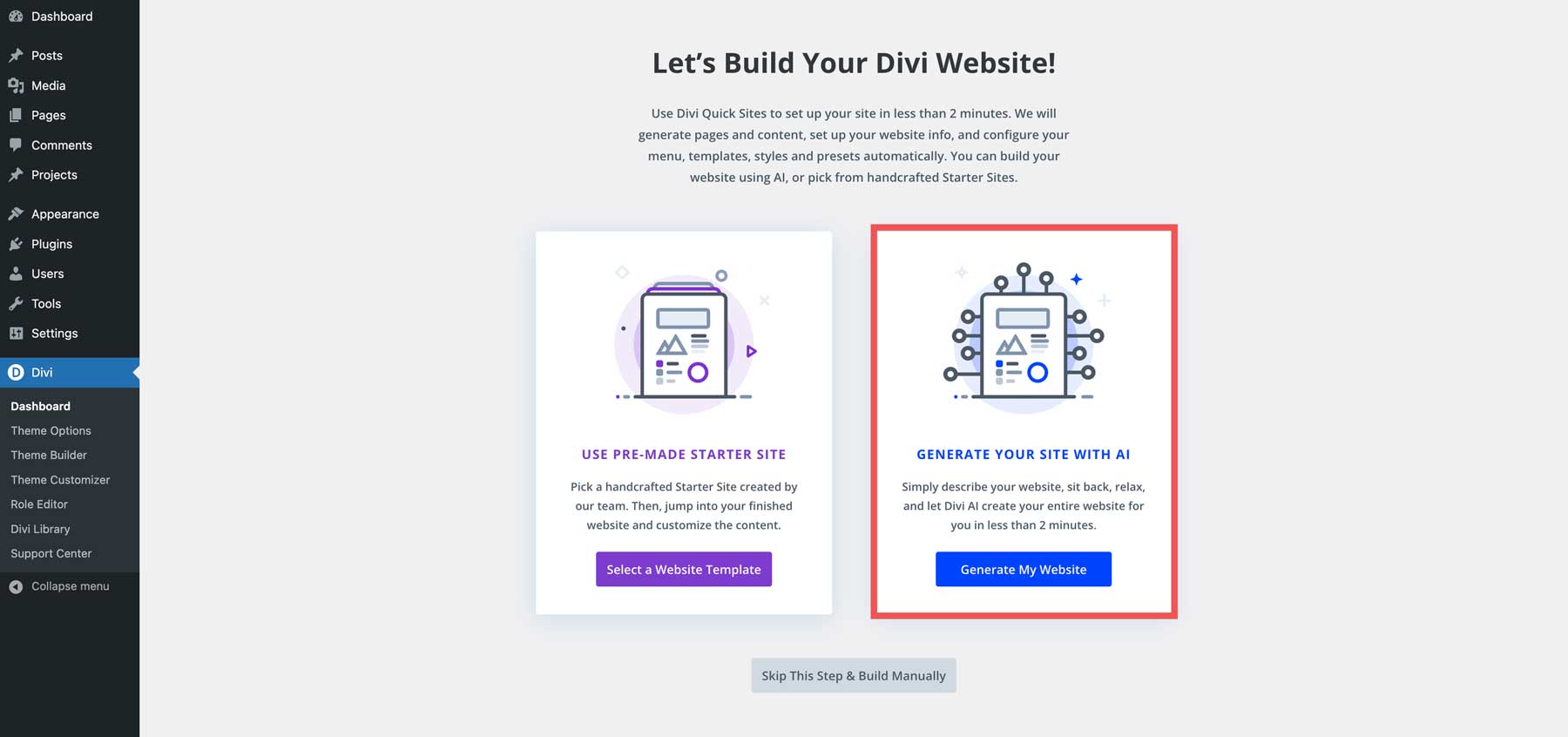 generar sitio web con Divi AI