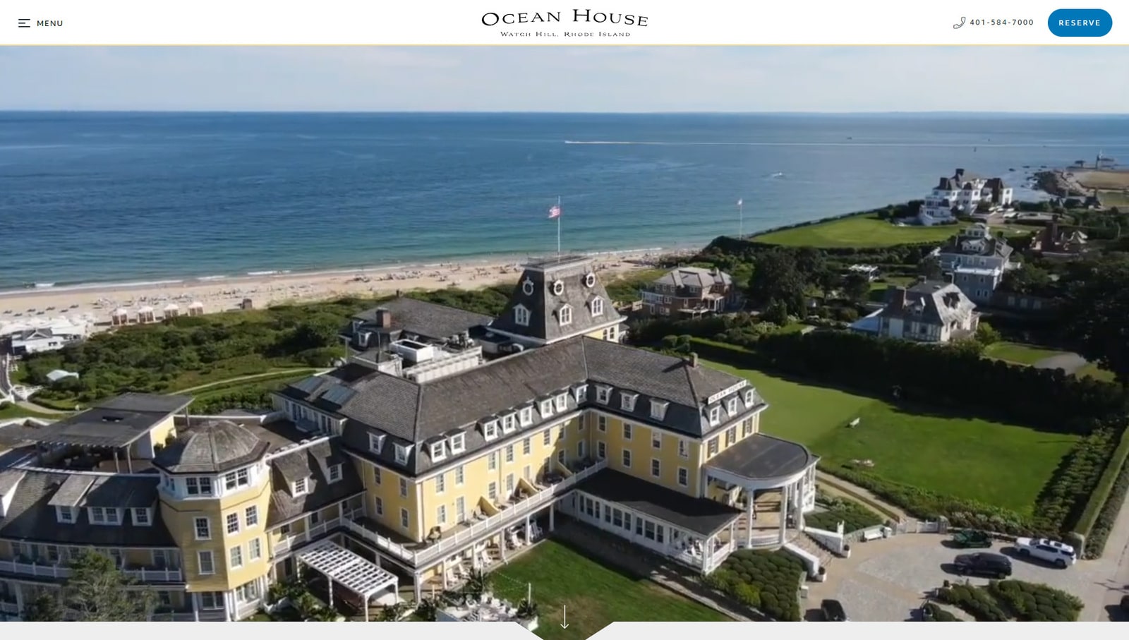 Immagine di Ocean House, un sito web reattivo di hotel a cinque stelle con pagine per offerte di benessere ed eventi speciali.