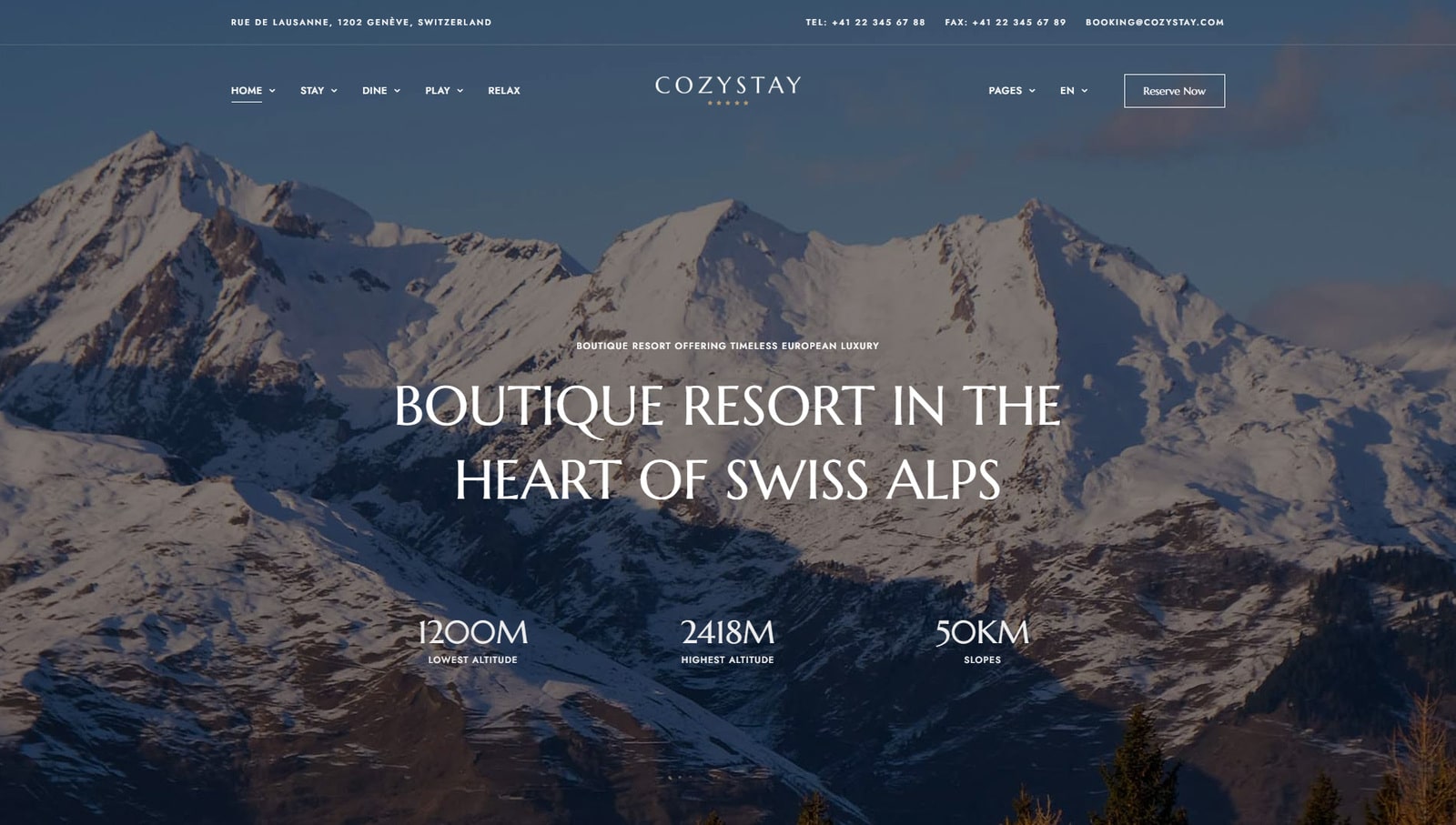 Immagine di CozyStay, un esempio di design del sito web di un hotel con oltre 120 elementi dell'interfaccia utente predefiniti.