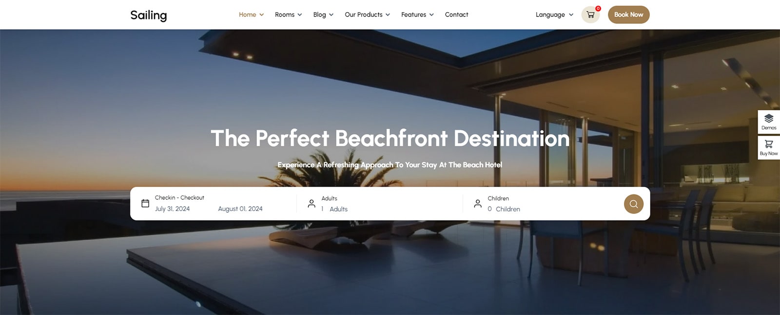 Foto von Sailing, einem mehrseitigen WordPress-Theme für Hotels mit einer Reihe responsiver Seitenlayouts.