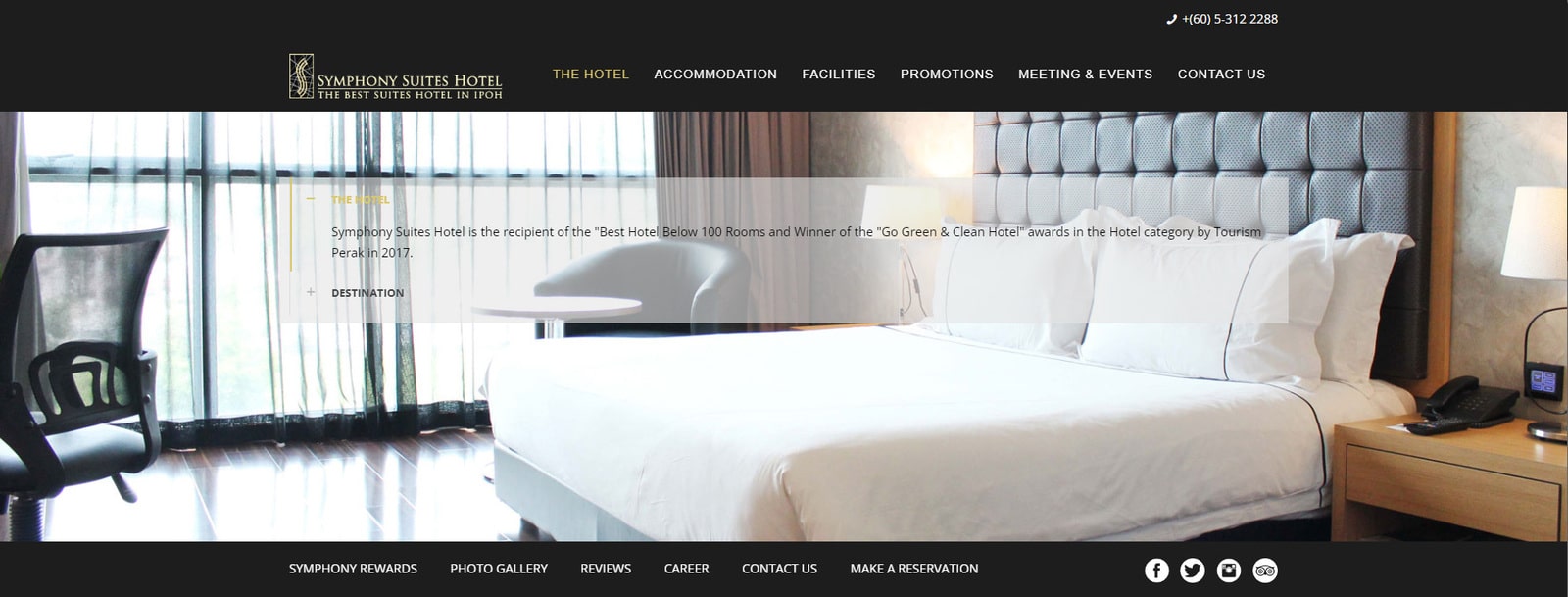 Figura del Symphony Suites Hotel, un moderno sito web di hotel con splendide gallerie e pagine di servizi.