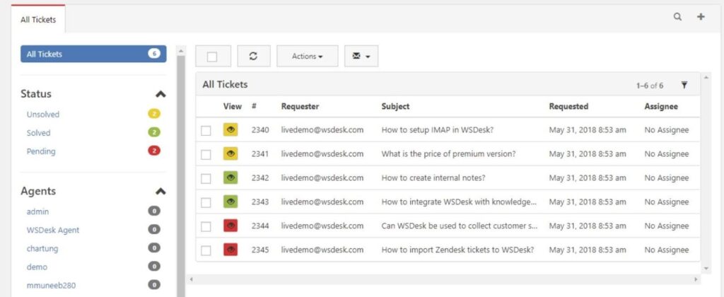 Gerenciamento de tickets WSDesk - WordPress Helpdesk Plugin