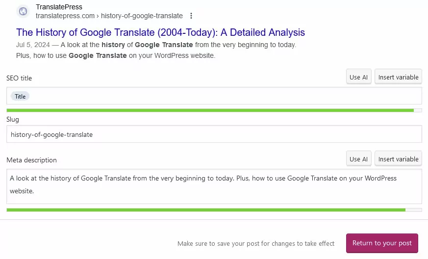 establecer metainformación de SEO con yoast seo