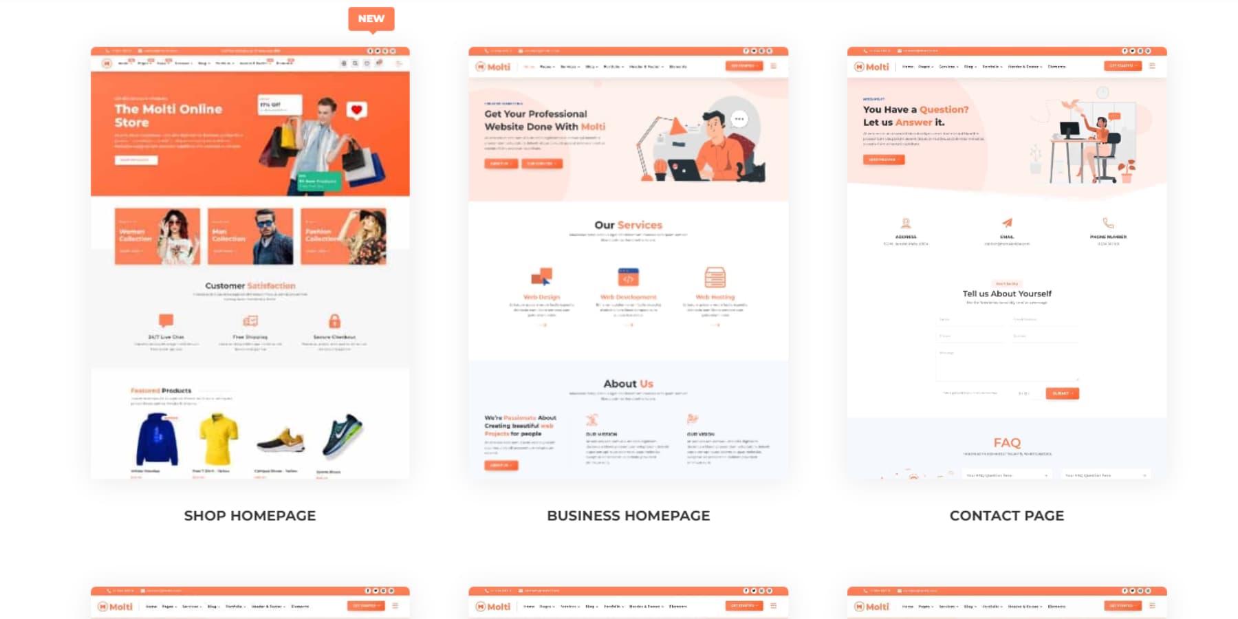 Ein Screenshot einiger Layouts von Molti eCommerce