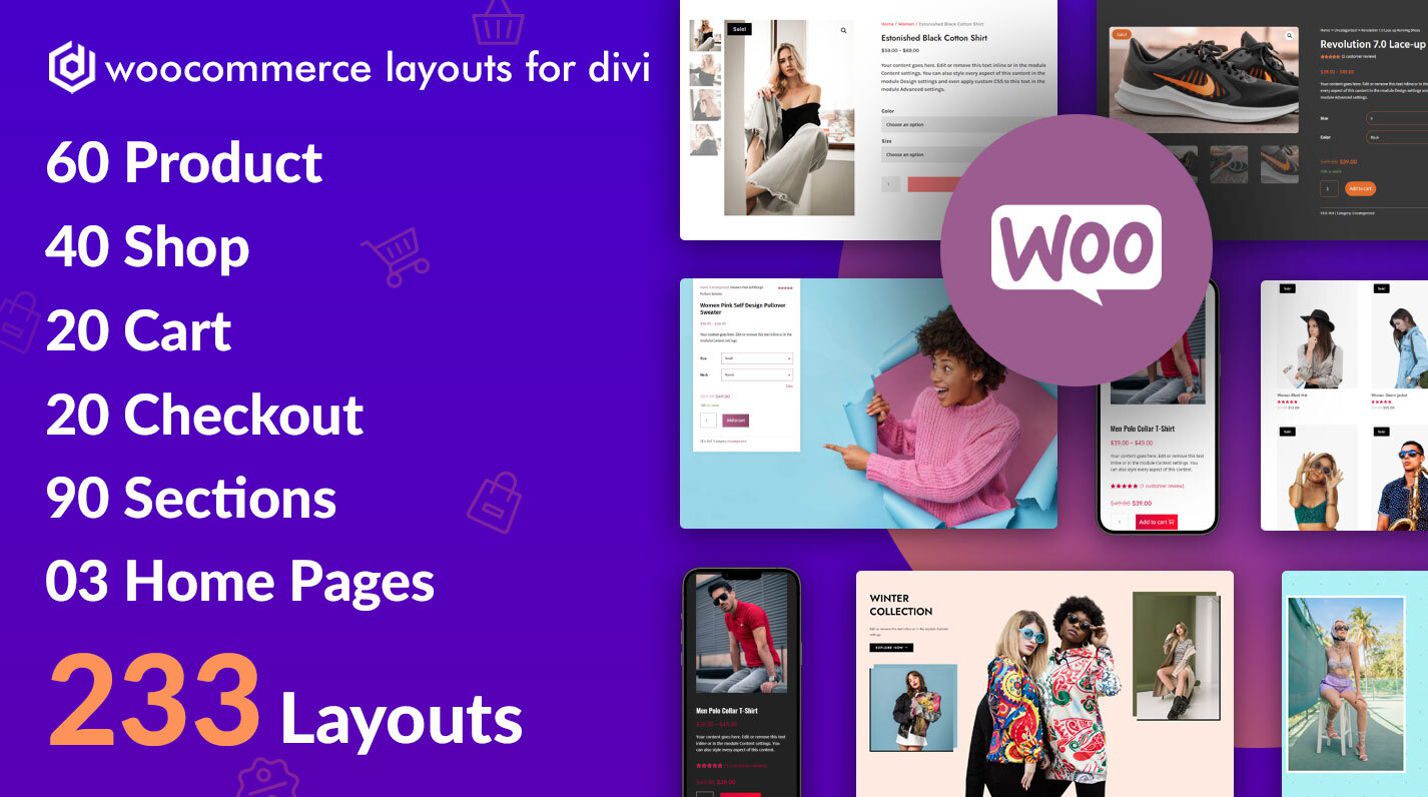 Imagine promoțională pentru WooCommerce Layouts sau Divi