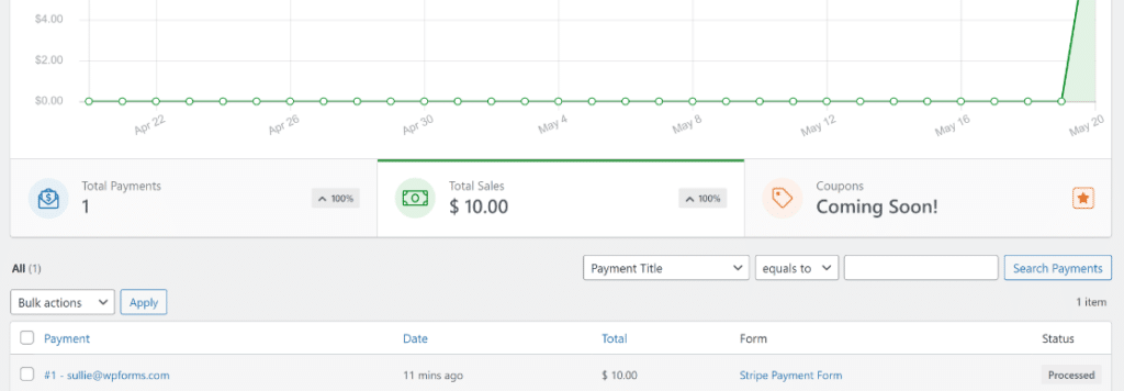 Payments screen WPForms