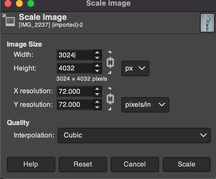 นี่คือภาพหน้าจอของภาพก่อนขนาดใน Gimp