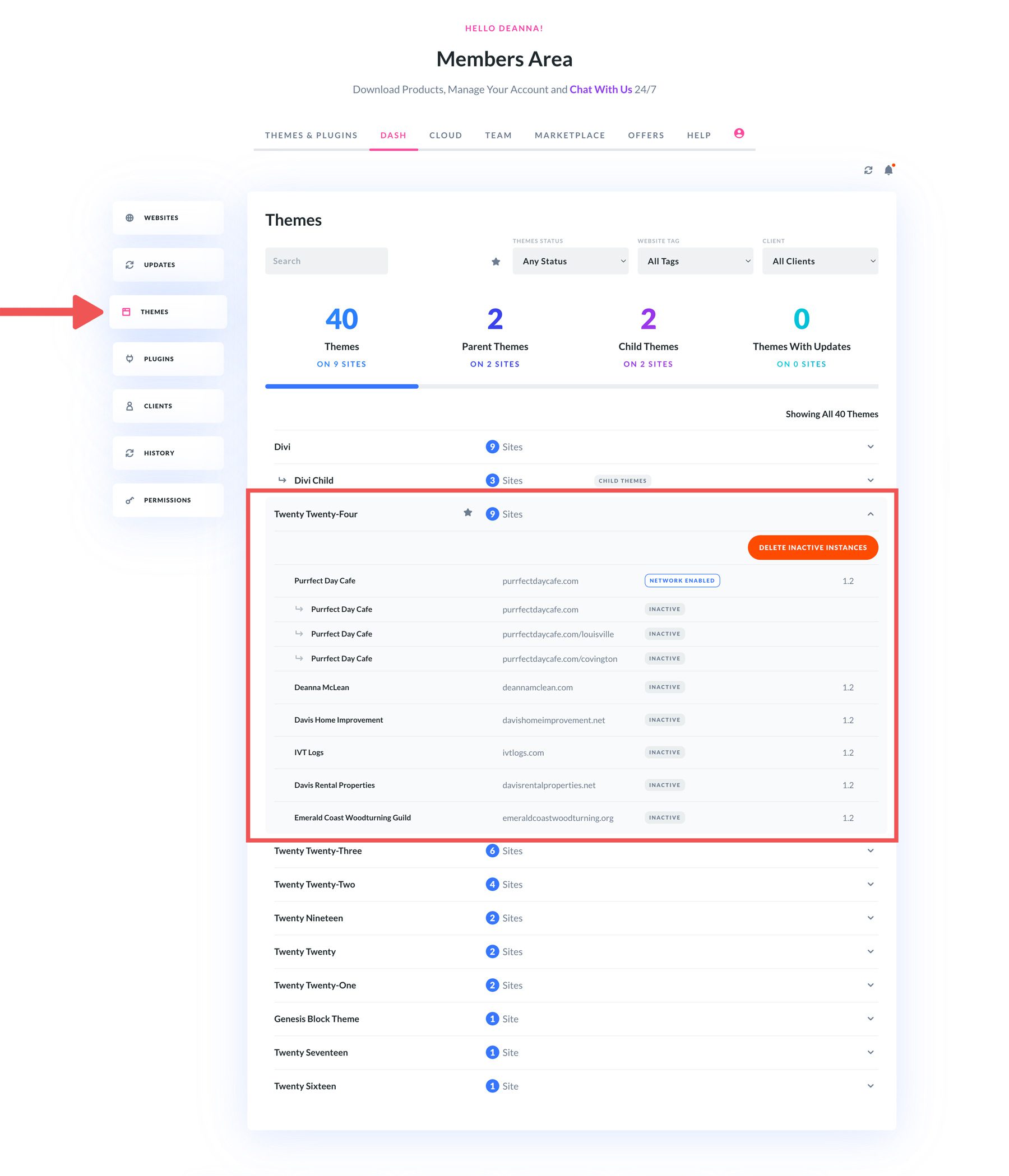 Divi Dash-Themenverwaltung