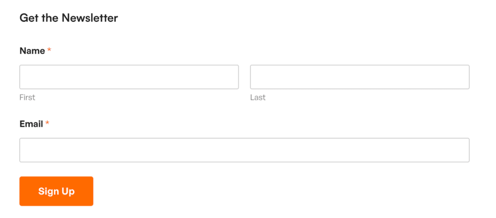 A single column newsletter signup form