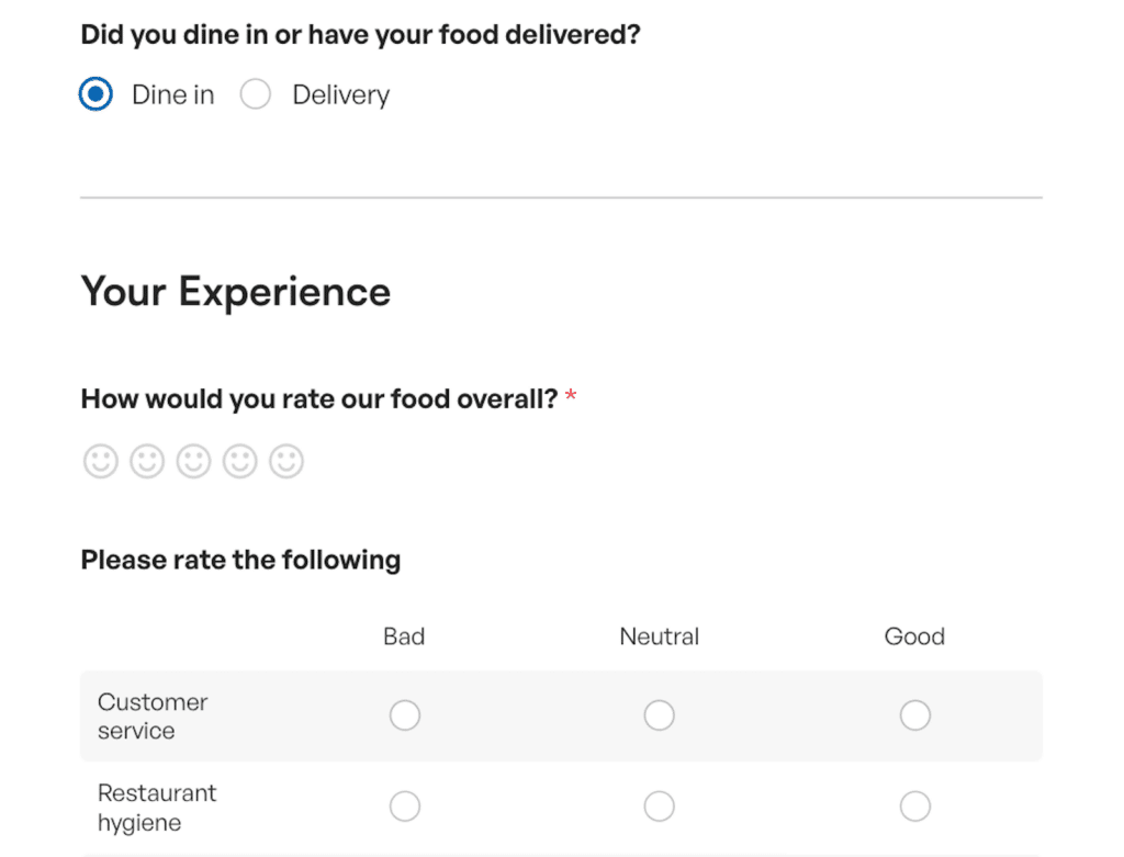 Single column feedback form