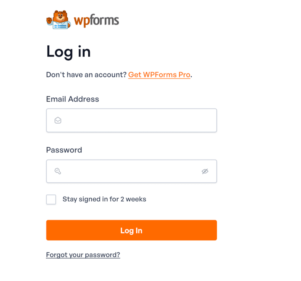 WPForms login page