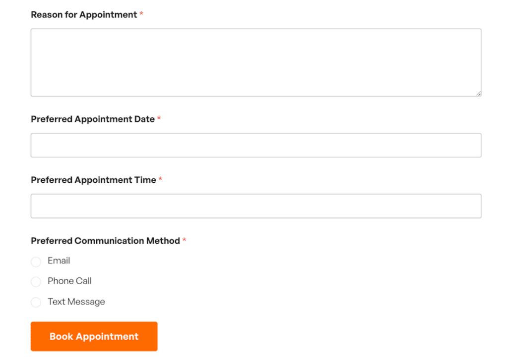 Single column appointment booking form