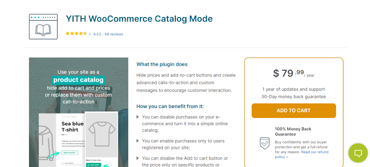 A página inicial do plugin YITH WooCommerce Catalog Mode.