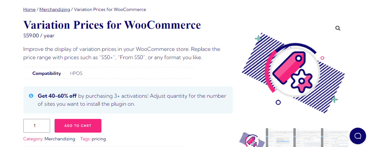 Pagina de pornire a pluginului WooCommerce Variation Prices.