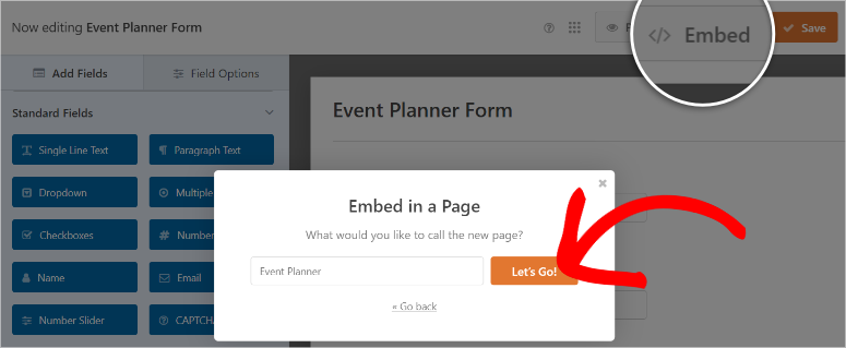 wpforms embed event planner form