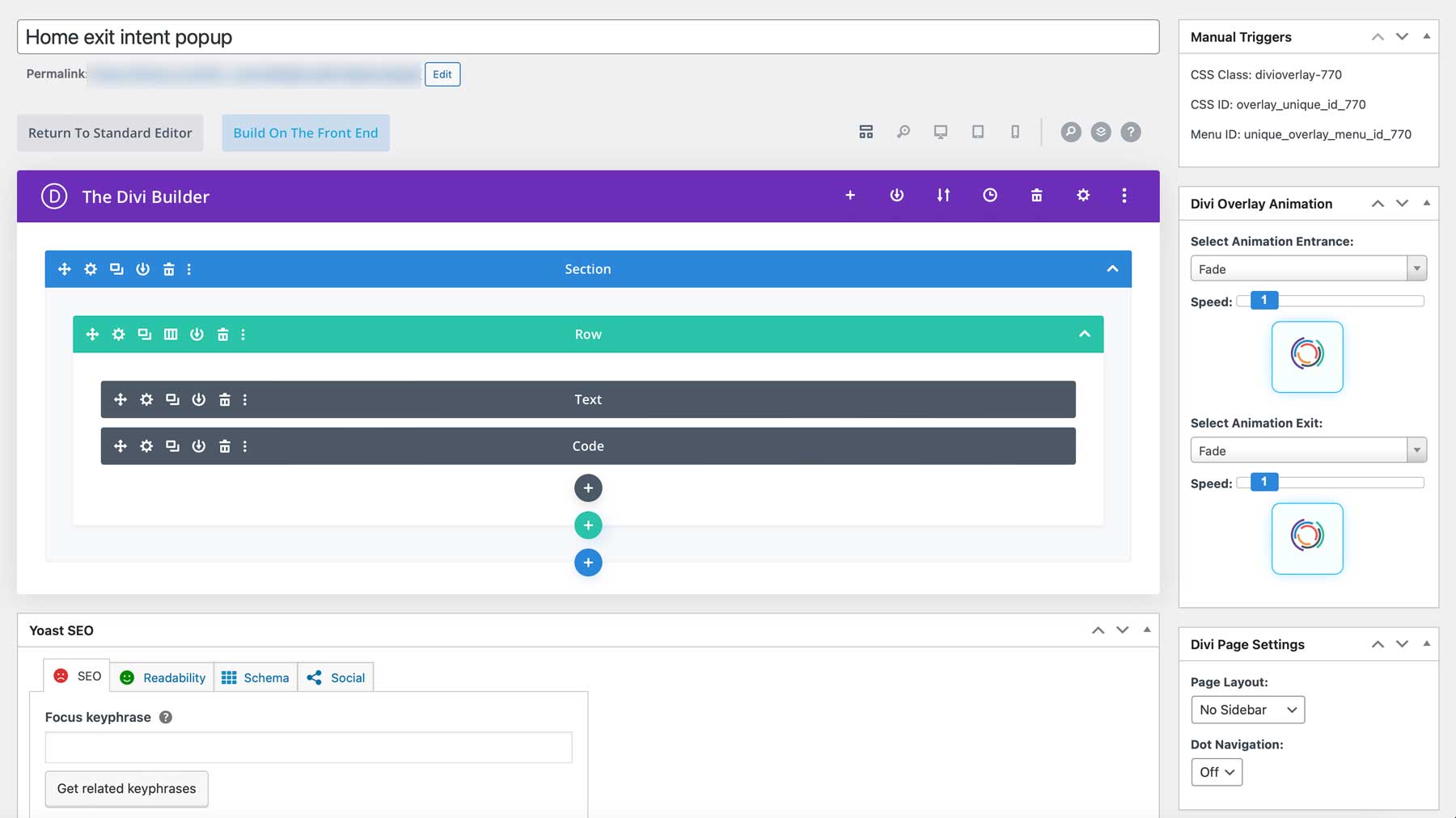 Interface de sobreposições Divi