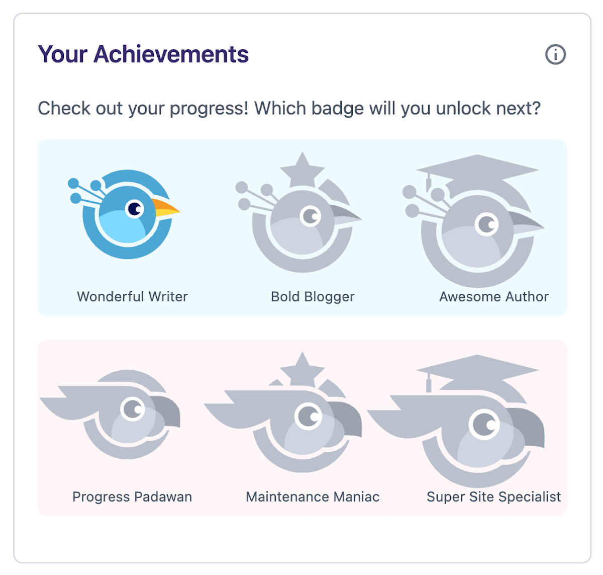 A tela You Achievements no Progress Planner mostrando emblemas gamificados e prêmios pela conclusão de tarefas.