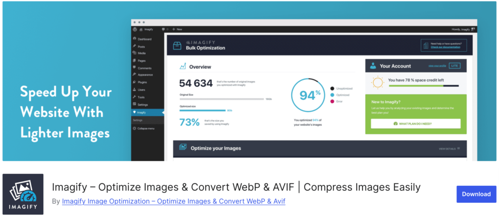 Ini adalah tangkapan layar dari plugin Imagify