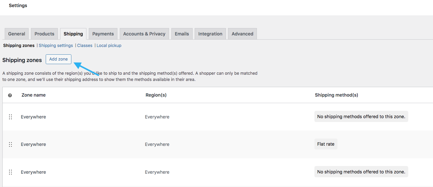 เพิ่มโซนในการจัดส่ง Woocommerce