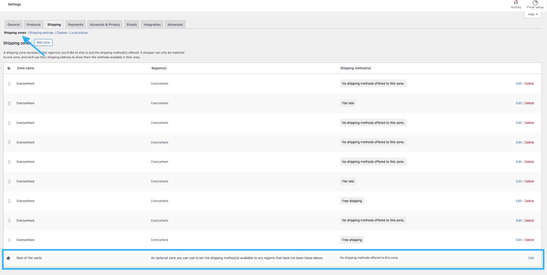 โซนจัดส่ง Woocommerce